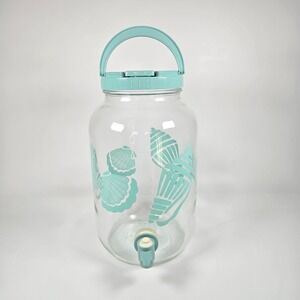 VTG Anchor Sun Tea Jar Jug 80s Seashells Aqua Glass Spigot Beverage Dispenser
